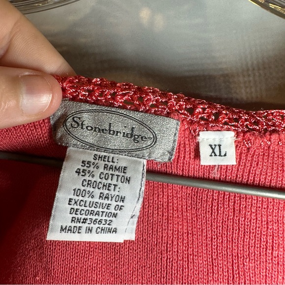 NWT Stonebridge Coral Knit Embroidered/Lace Accent Top XL - Picture 2 of 8